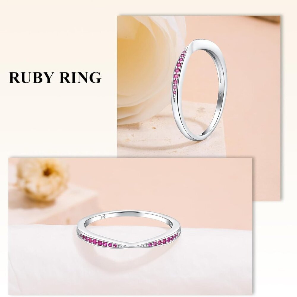 Elegant 2mm Ruby Birthstone Stackable Wedding Ban… - image 2